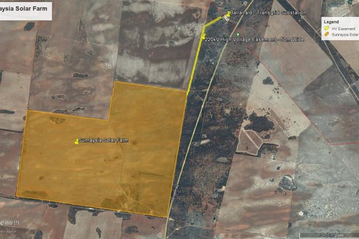 Sunraysia solar farm aerial map Aerial view of landscape outlining where the solar farm will be situated