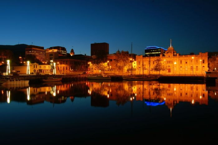 Hobart waterfront at night Hobart waterfront at night