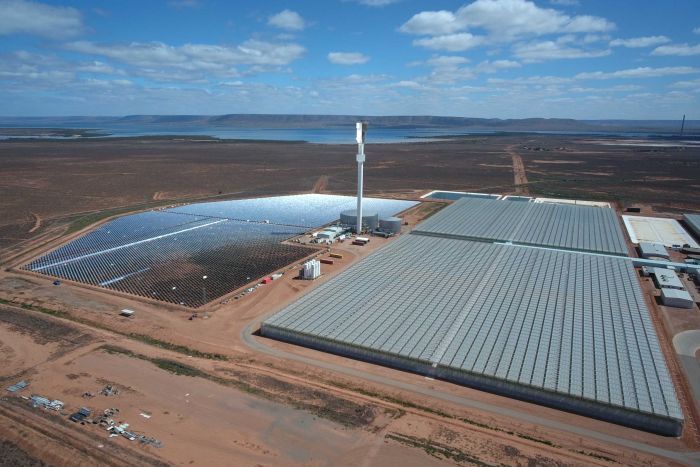 Sundrop Farm near Port Augusta Sundrop Farm on the outskirts of Port Augusta, which uses solar energy to desalinate water and grow tomatoes.